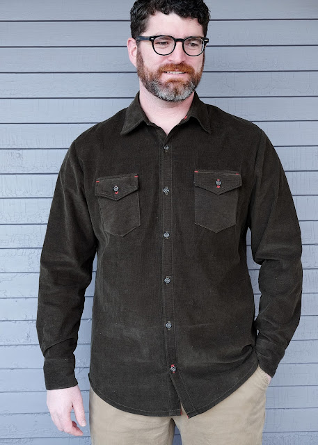 Cookin' & Craftin': Dude Sewing: Corduroy McCall's 6044 with Red Accents