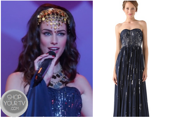 90210: Season 5 Episode 12 Adrianna’s Blue Sequinned Maxi Dress – Shop ...