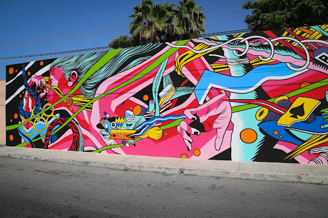While you discovered some progress images a few days ago, Bicicleta Sem Freio have now completed their latest mural on the streets of Cozumel, Mexico.