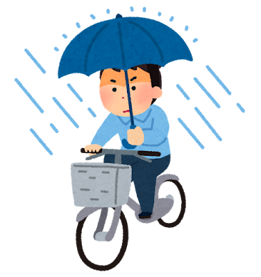 傘をさしながら自転車を運転する人のイラスト