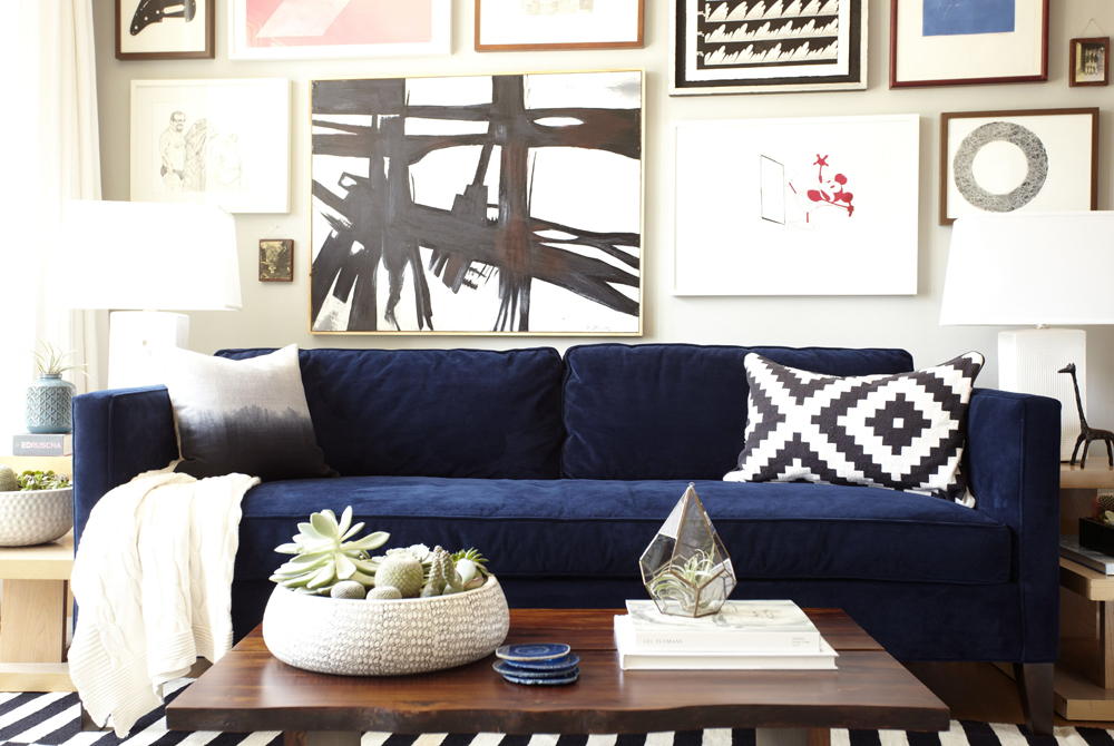 The Maura Project: Dark Blue Velvet Sofa