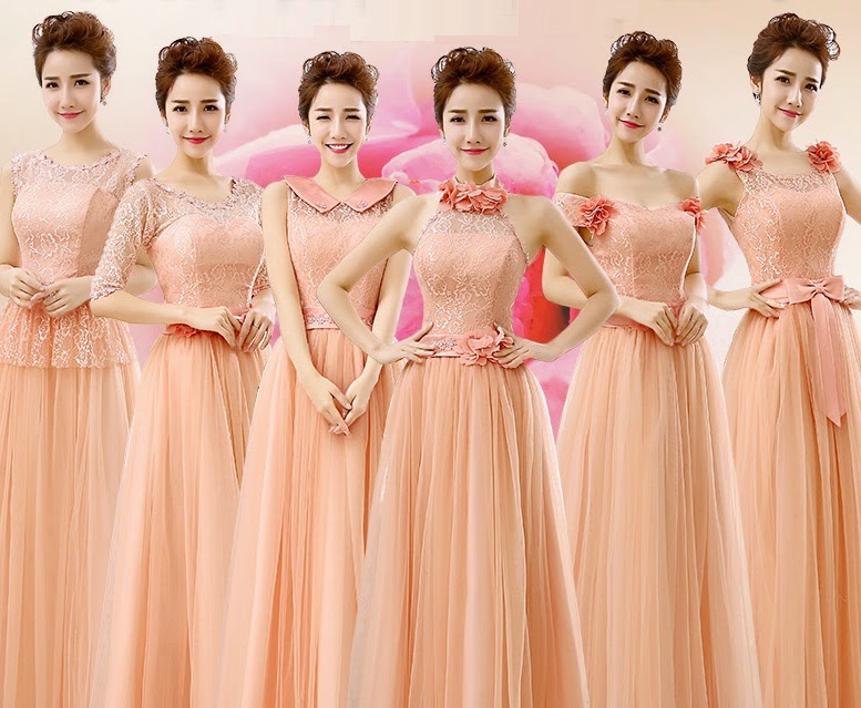 6-Design Delightful Peach Lace Top Flare Tutu Lace Bridesmaids Dress