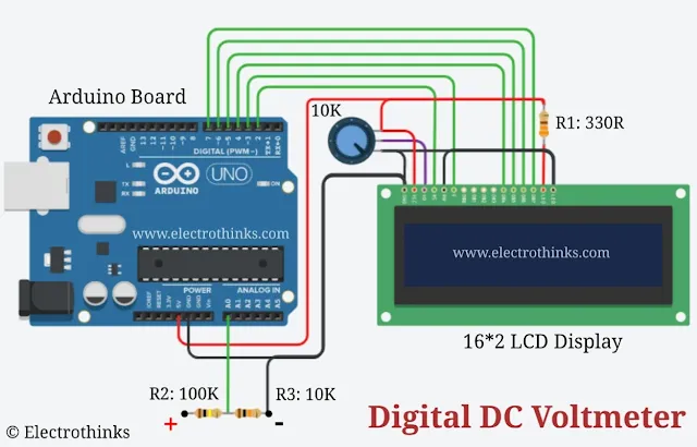 Arduino based Digital DC Voltmeter Circuit diagram
