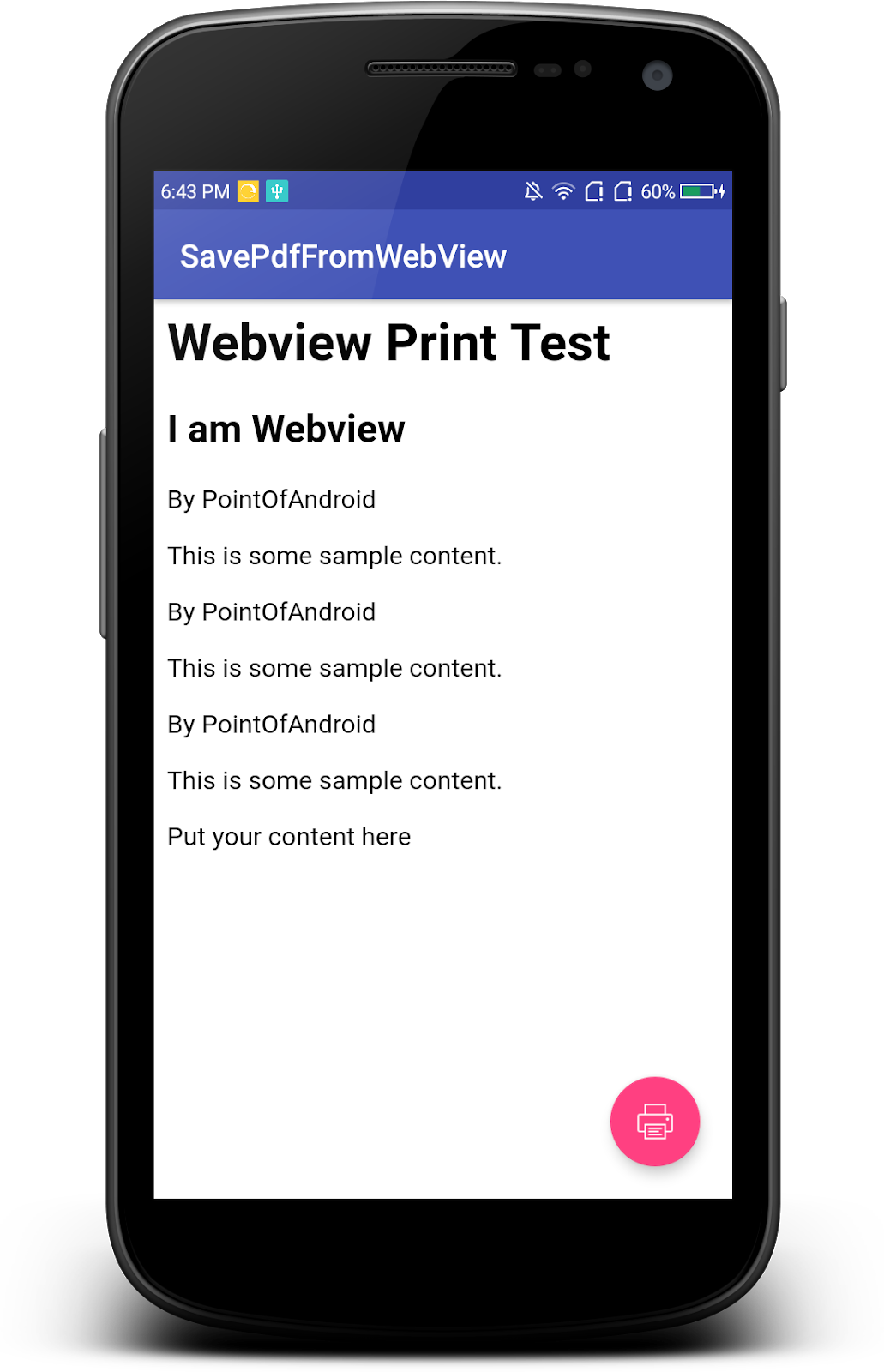 Medalje kunstner en Point of Android: Print/Save PDF from webview