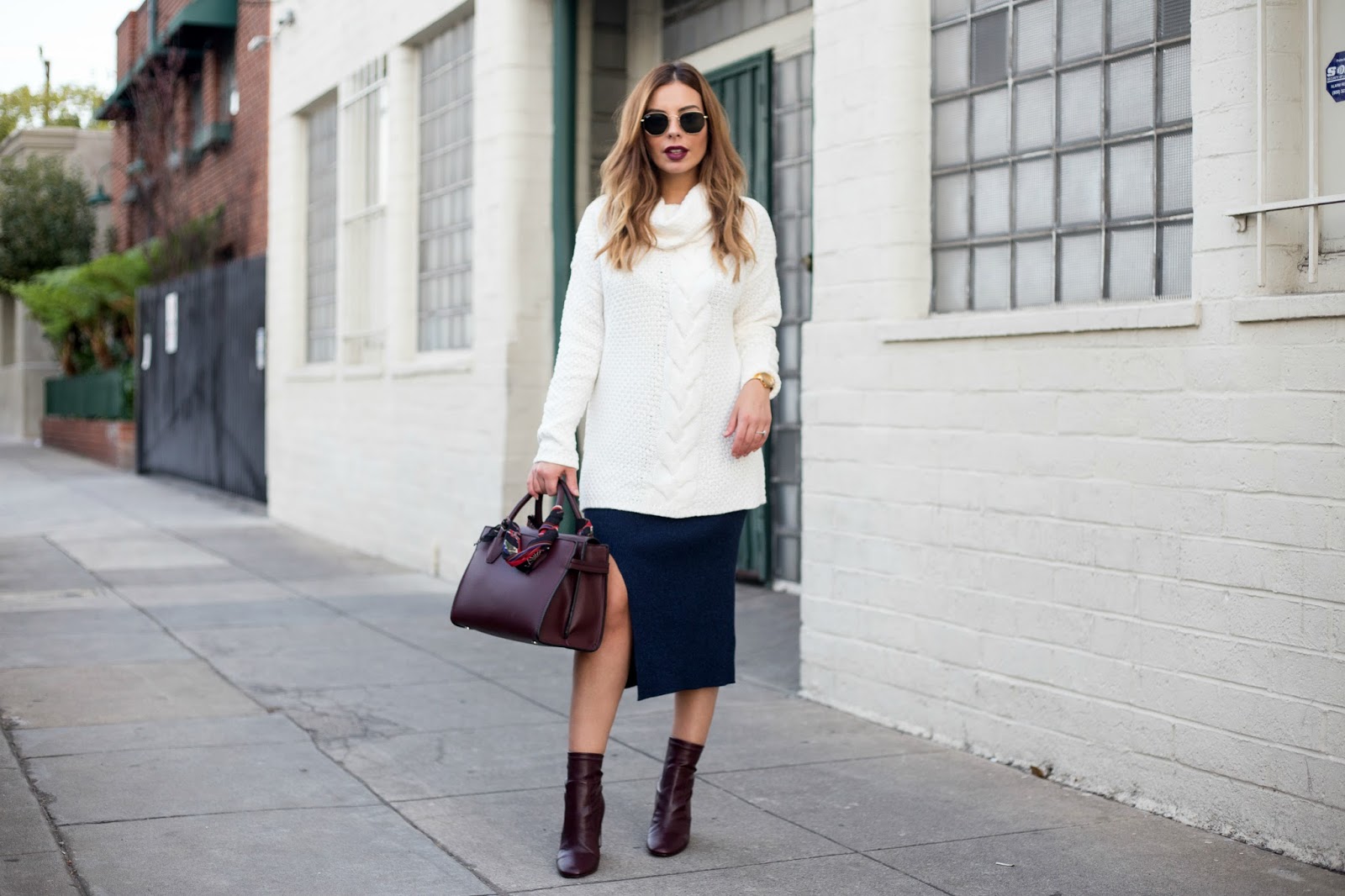 Stiletto Beats, new york and company, eva mendez, how to style a pencil skirt, pencil skirt, sweater, fall, fall fashion, fall style, zara, rayban,