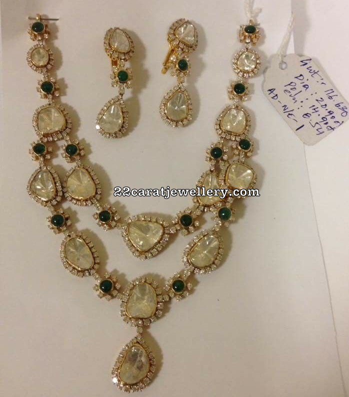 116 Grams Large Flat Diamond Emerald Set - Jewellery Designs