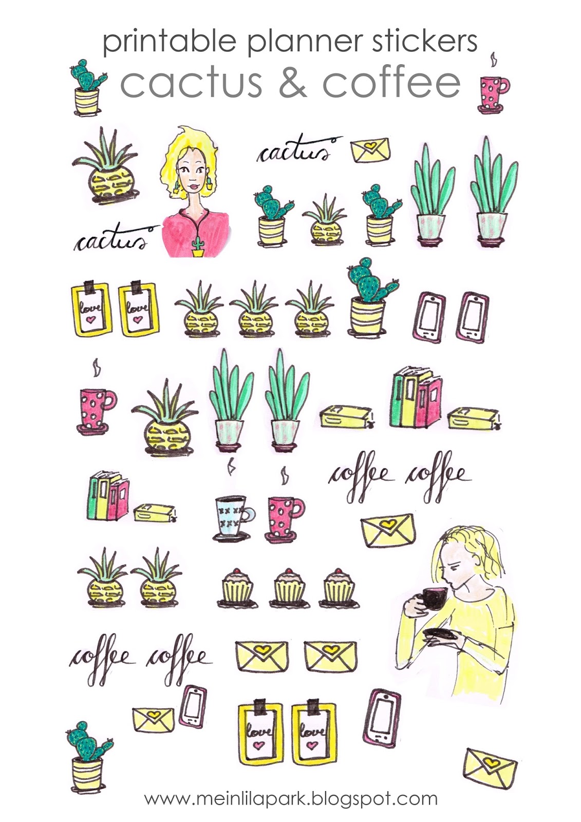 Free Printable Cactus And Coffee Planner Stickers Diy Sticker Freebie