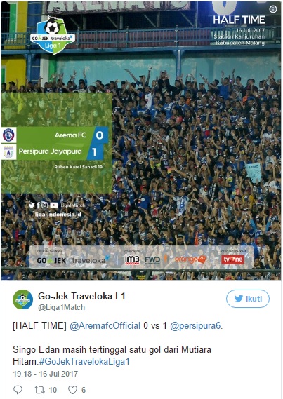 Hasil Liga 1, Persipura Permalukan Tuan Rumah Arema FC dengan Skor 2-0