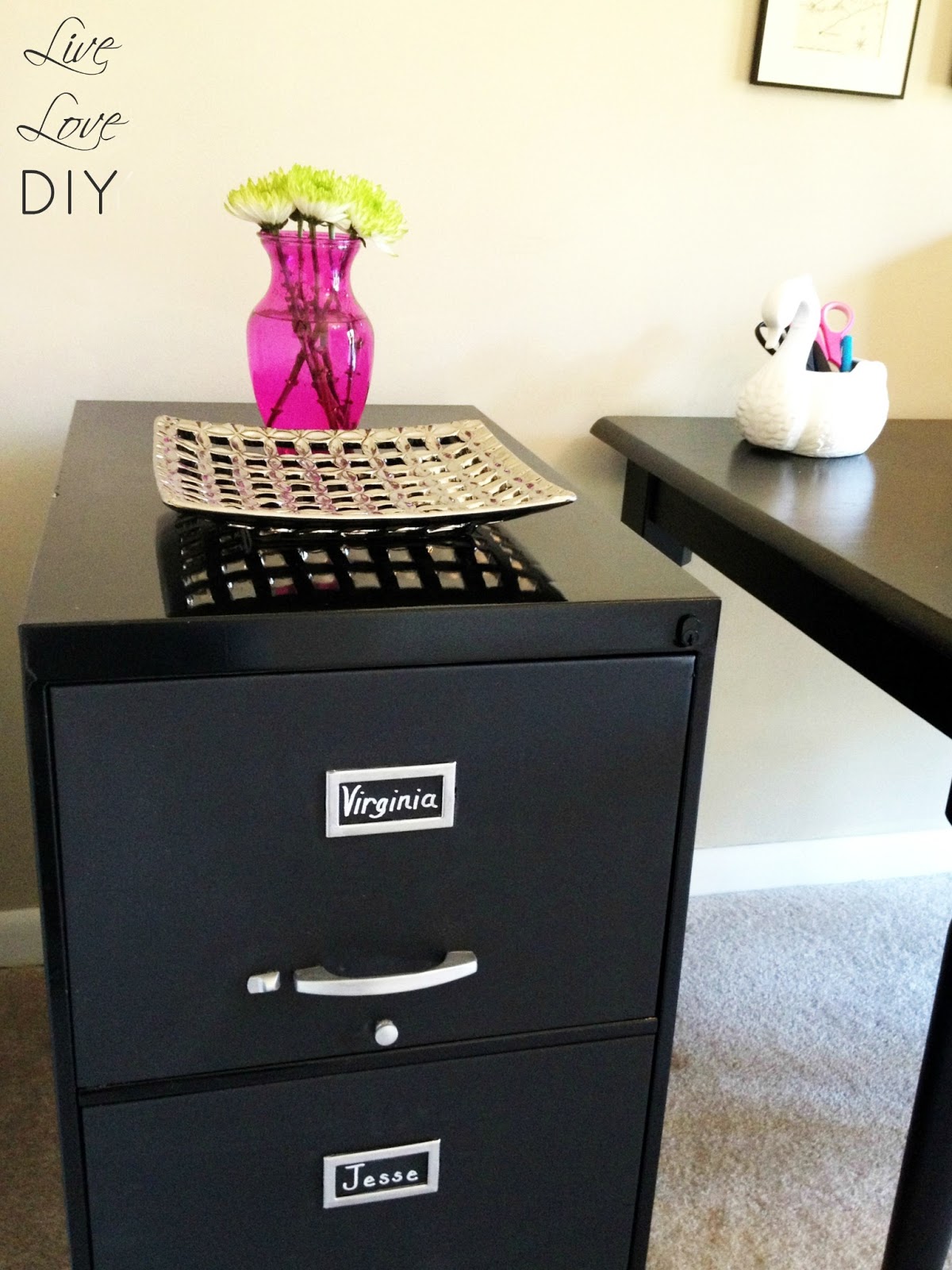 Livelovediy How To Spray Paint A File Cabinet And The Occasional Chalkboard Paint File Cabinet Livelovediy I Accessorized Paul With A Cute Silver Tray And Some Fresh Flowers