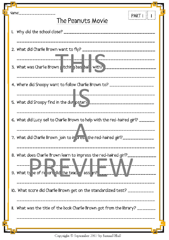 The Peanuts Movie, Movie Guide + Activities Answer Key Included