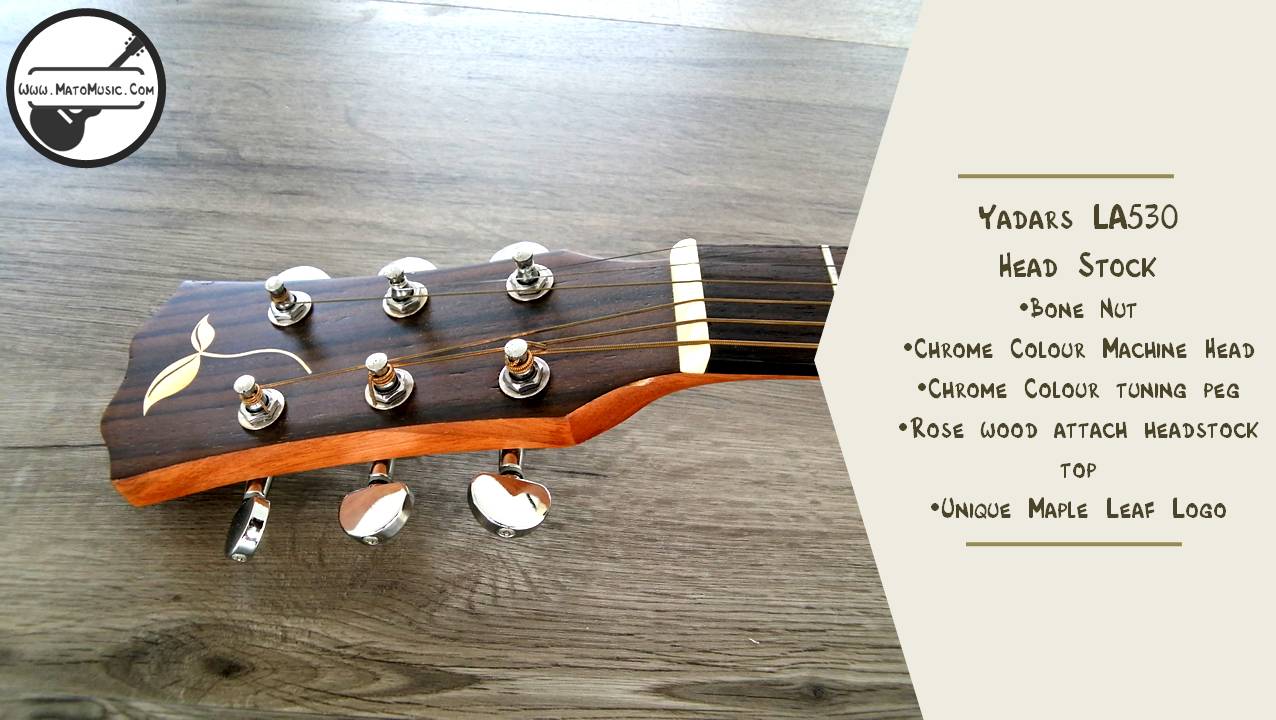 Yadars LA530 Om Size Acoustic Guitar head Stock front