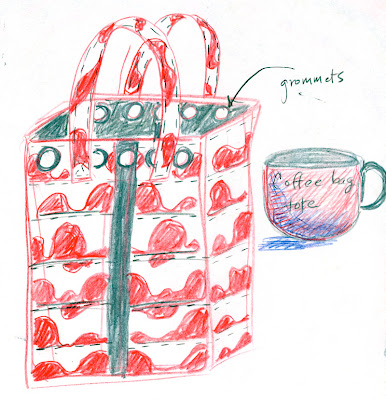 sketch of tote made from coffee bean bags