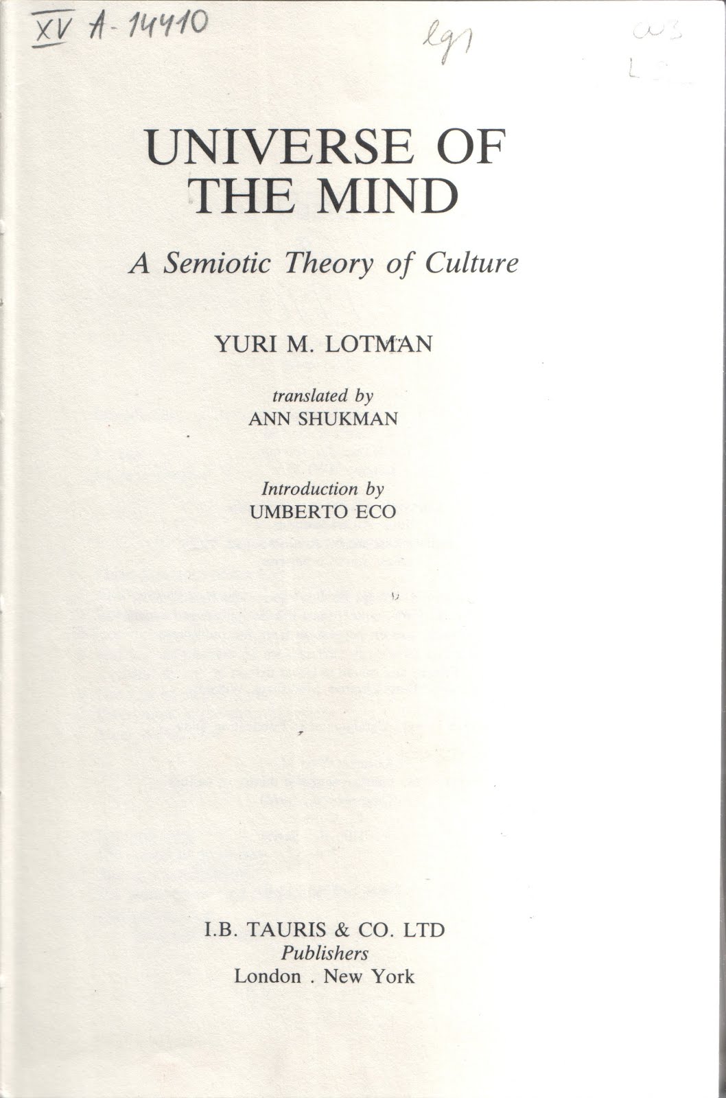 Universe of the Mind A Semiotic Theory of Culture