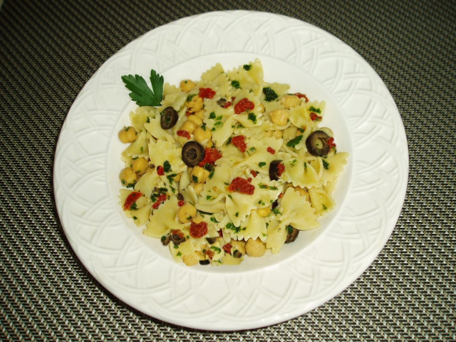 Meatless Mediterranean Bowtie Pasta with Chickpeas, SunDried Tomatoes