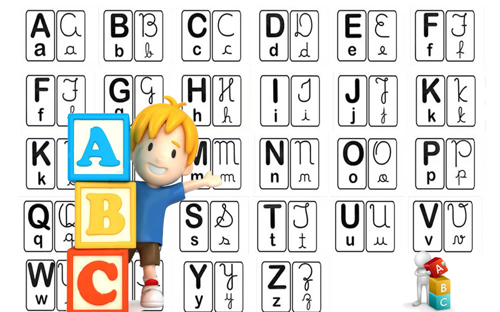 Alfabeto Alfabeto Ilustrado Com Quatro Tipos De Letras
