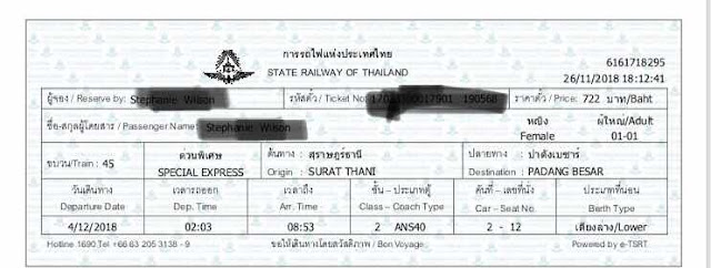 Thai railway ticket