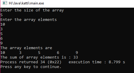 C Program to find the sum of array elements