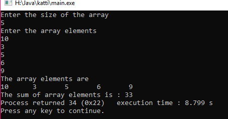 C Program to find the sum of array elements