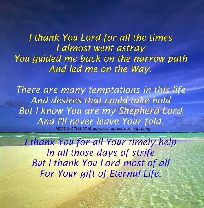 Thank You Lord/ Guidance / temptations in life / timely help / gift of ...