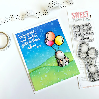 Every Good and Perfect Gift Card by Samantha Mann for Sweet Stamp Shop, handmade card, religious, baby, distress oxide, ink blending #sweetstampshop #inkblending #babycard #distressoxide