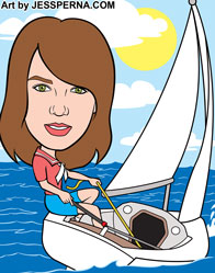 Woman Sailing Boat Caricature