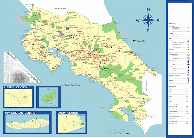 Mapa turístico da Costa Rica