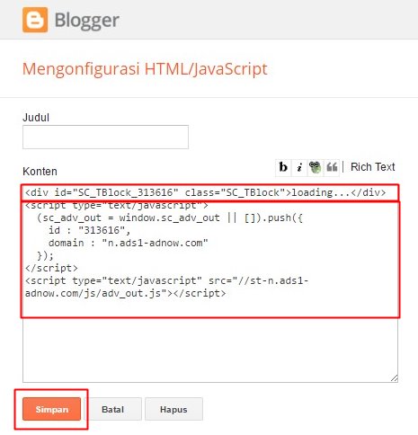 Cara Memasang Iklan Adnow Bloggratizan