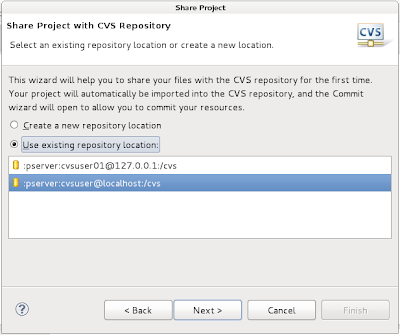choosing configured CVS repository