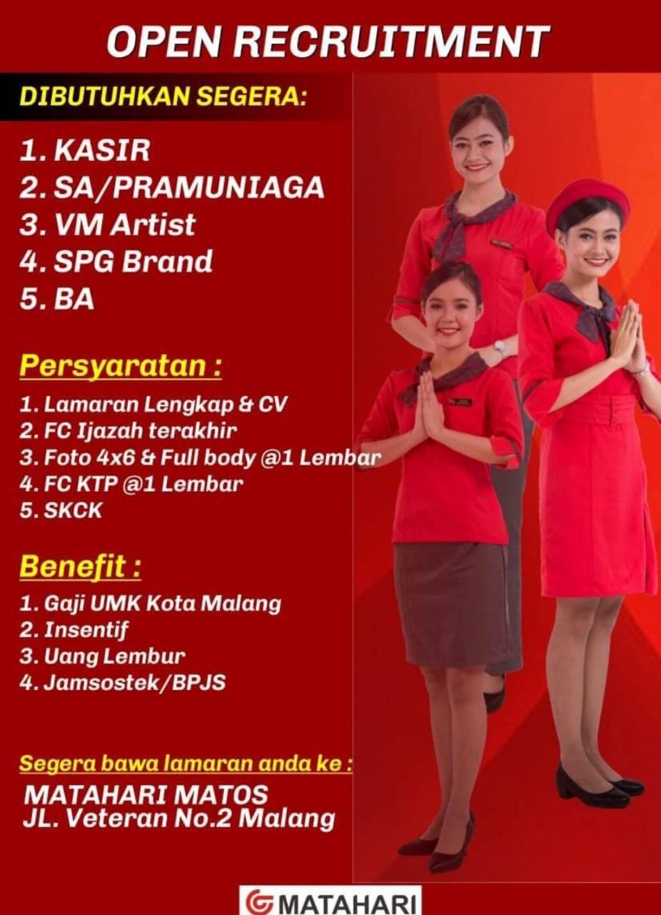 Klik Di Sini Matahari Malang Town Square Matahari Matos Membutuhkan Karyawan Ti Minimal Smk Sma