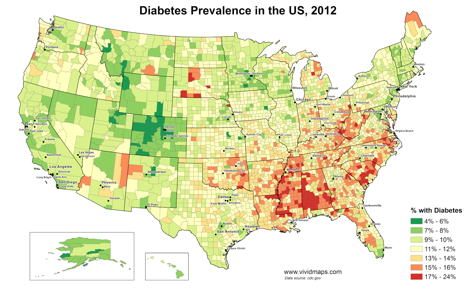 Diabetes prevalence in the United States Vivid Maps
