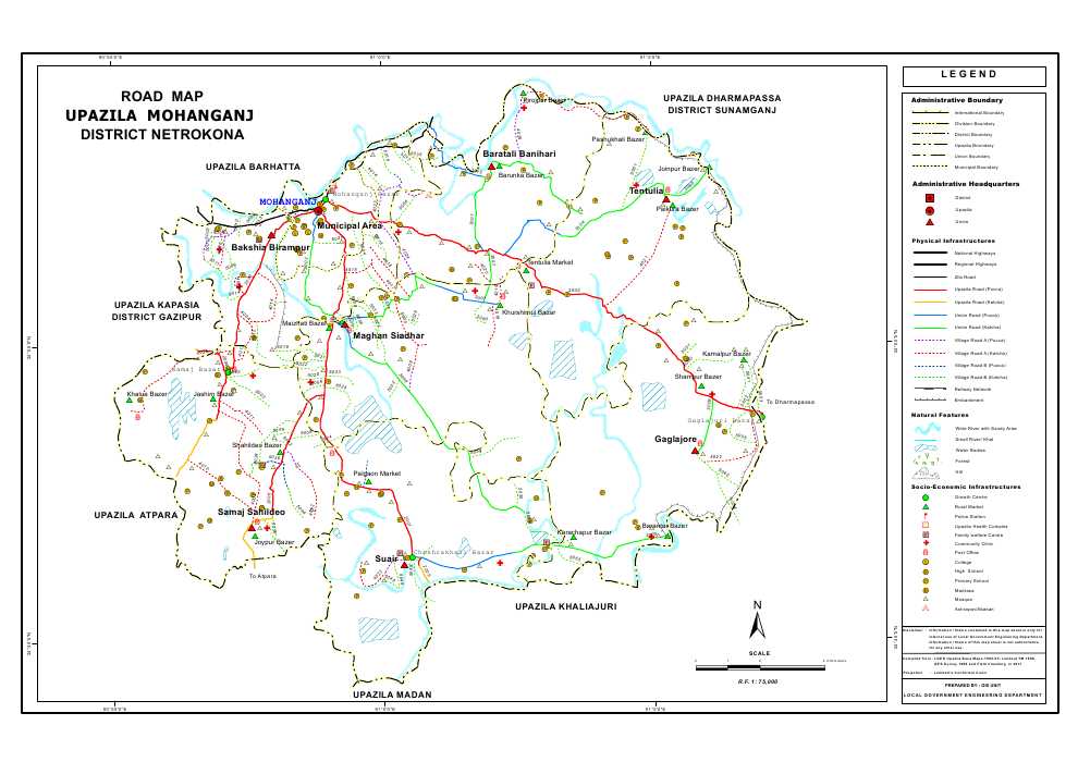 Mohanganj Upazila Road Map Netrokona District Bangladesh