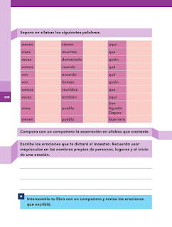 Apoyo Primaria Español 2do grado Bloque 3 lección 15 Las palabras en Mi pueblo se llama San Agustín