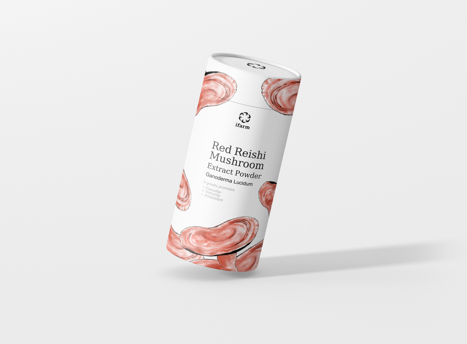 ifarm red reishi mushroom extract powder on packaging of the world