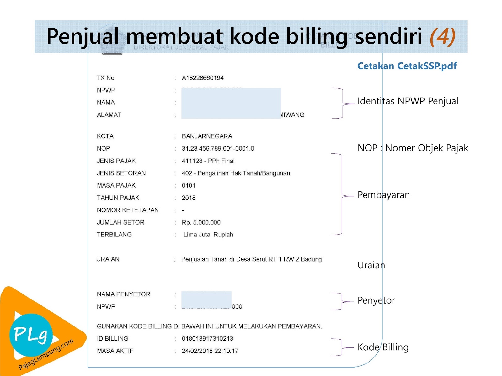 Pembuatan Kode Billing Pengalihan Hak Atas Tanah Dan Atau