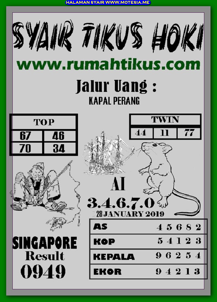 Gambar Syair SGP Senin 28 Januari 2019 Motesia