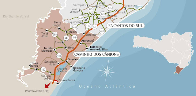 Mapa da região do Caminho dos Cânions - Santa Catarina