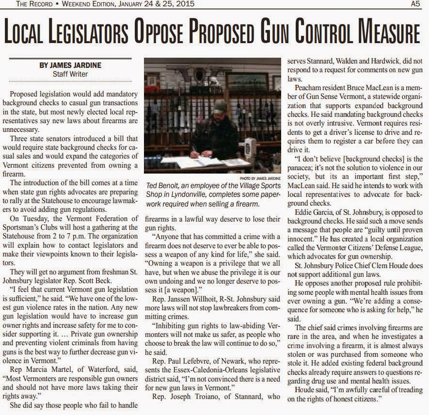 VTFSC News Updates "Thanks" to Governor Shumlin for being right on