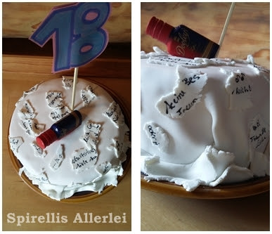 Kuchen mit Optik einer zerrissenen Geburtstagskarte