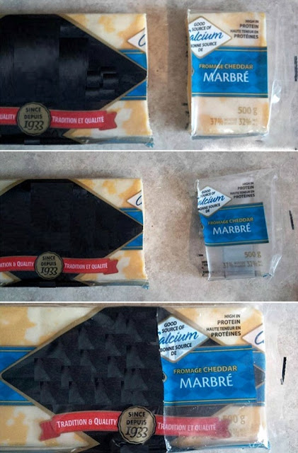 3 - Corte o queijo com embalagem e tudo. Depois de retirar um pedaço, você pode usar a embalagem para proteger o restante. 3 - Corte o queijo com embalagem e tudo. Depois de retirar um pedaço, você pode usar a embalagem para proteger o restante.