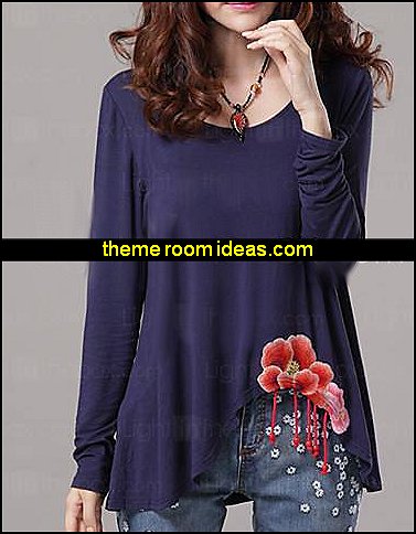ICED® Women's Folk Style Irregular Loose Shirts Fashion style clothing - cute designs - modern woman dress style - pretty fashion vintage style - fashion boutique - dresses - tops - jackets - jeans - pants - party dress - womens clothes - girls clothes - Scarf necklace - decorate yourself ICED® Women's Folk Style Irregular Loose Shirts