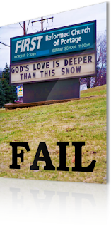 fail gods love deeper than snow funny church sign
