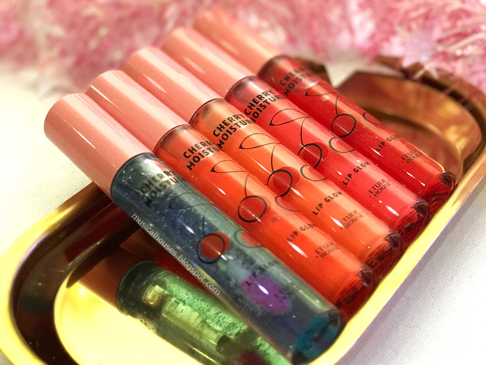 Etude House Cherry Moisture Lip Glow Swatches of Faces and Fingers