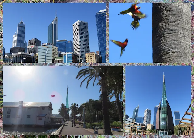 Collage of pictures from the Riverside walking path along the Swan River in Perth