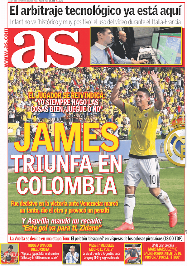 Real Madrid, AS: "James triunfa en Colombia"