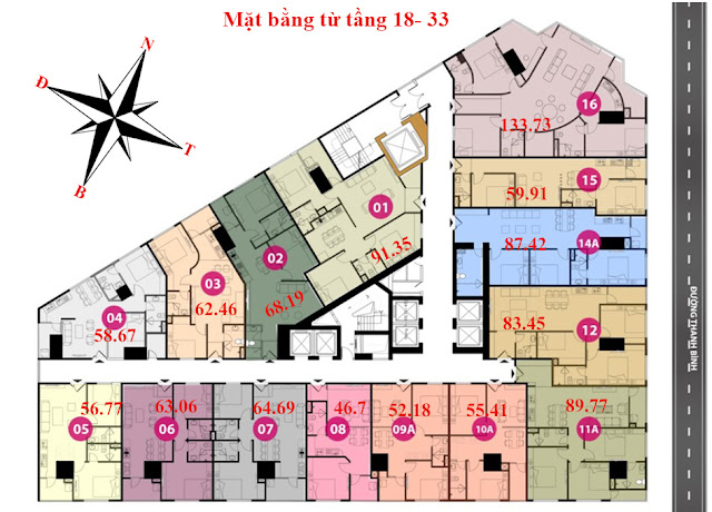 Mặt bằng căn hộ từ tầng 18 đến tầng 33 chung cư tháp doanh nhân 