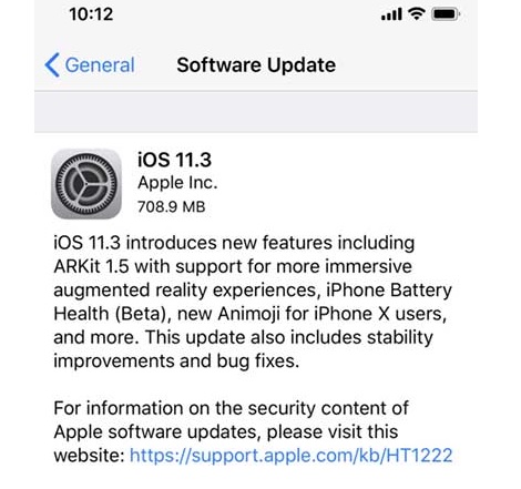 Apple iOS 11.3 Final Features Changelog