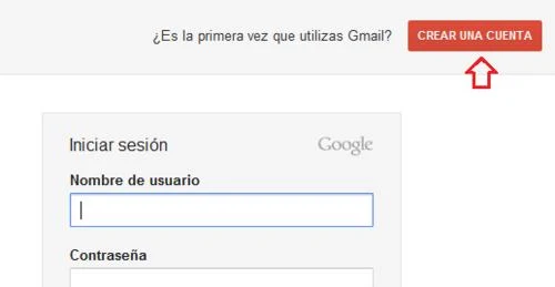Crear una cuenta de Correo Gmail gratis en linea con botón en color rojo