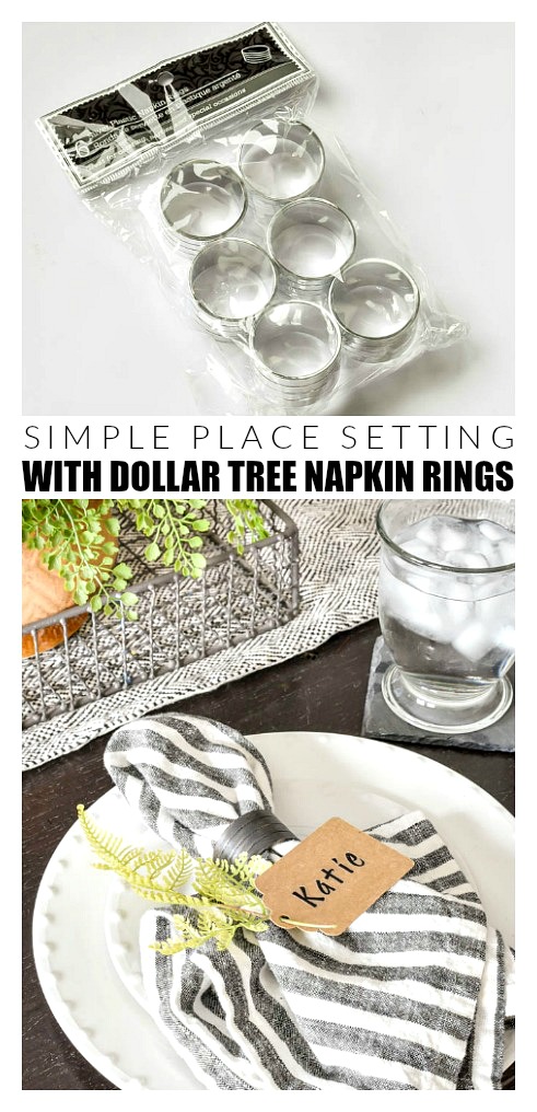 Simple spring place setting with Dollar tree napkin rings 
