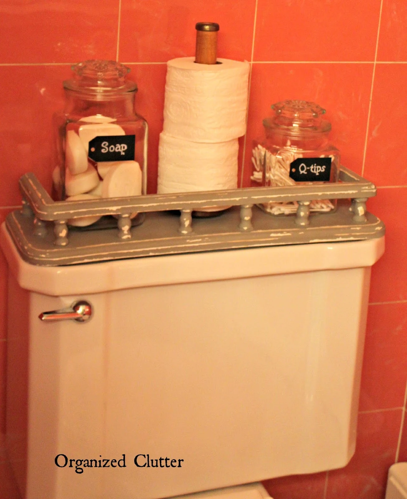 Annie Sloan French Linen Upcyled Toilet Shelf www.organizedclutterqueen.blogspot.com