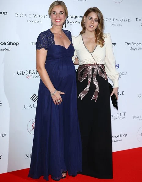 Princess Beatrice wore a crystal and sequin embellished crepe gown by Gucci. Victoria Beckham, Eva Longoria and Amanda Holden